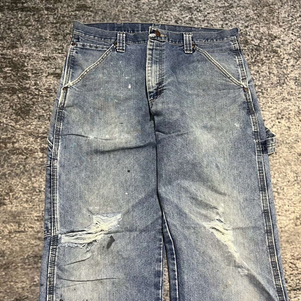 Wrangler Carpenter Jeans 34x30 Blue Distressed Faded Workwear Vintage‎ 2000s - Picture 6 of 16